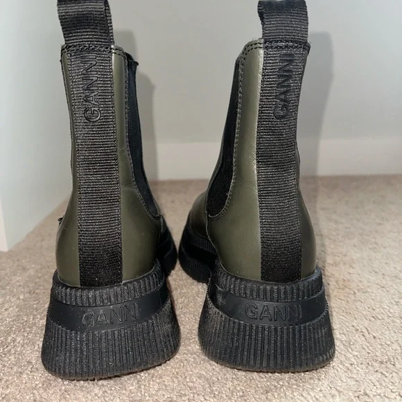 GANNI Olive Green Creepers Mid Chelsea Boots Size 6 - Picture 6 of 13